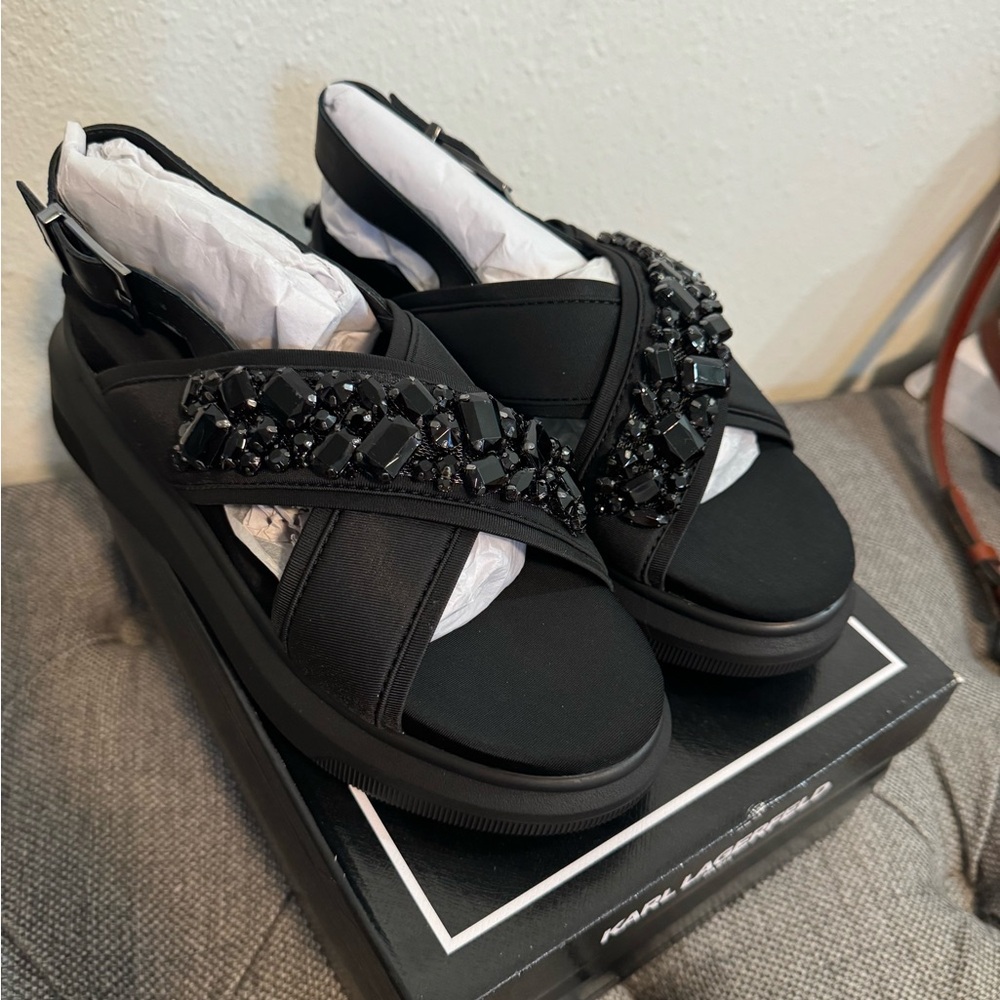 KARL LAGERFELD PARIS
Talya Embellished Crisscross Sandals